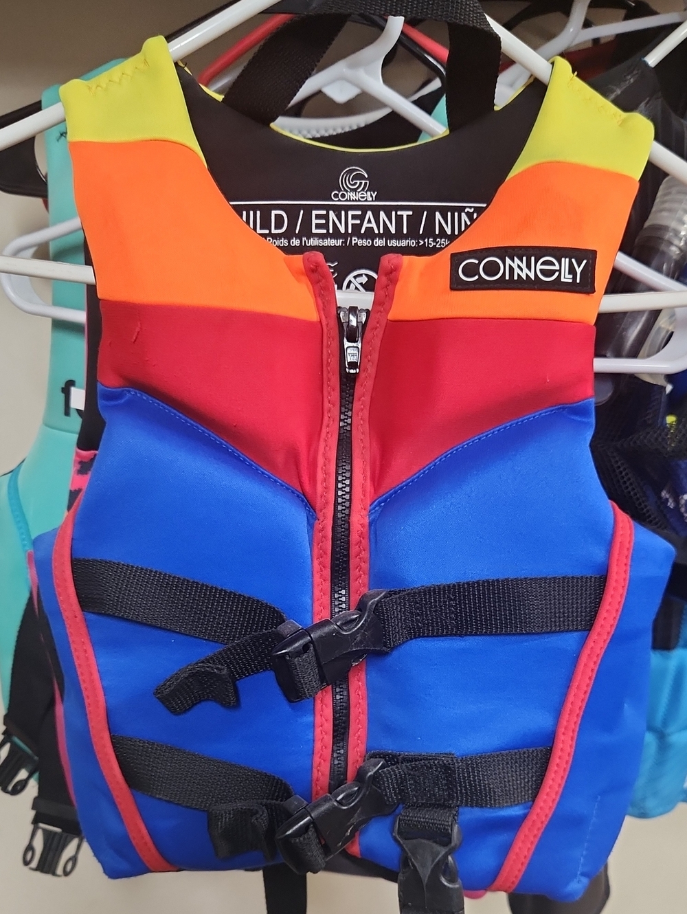 Connelly Kids Colorblock Life Jacket - Neon Orange, Red, Royal Blue